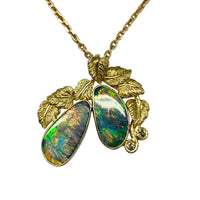 Doublet Opal (2) and Diamonds Floral Designed Pendant in 18K Yellow Gold