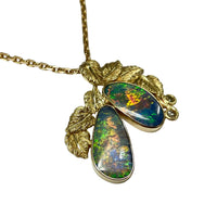 Doublet Opal (2) and Diamonds Floral Designed Pendant in 18K Yellow Gold