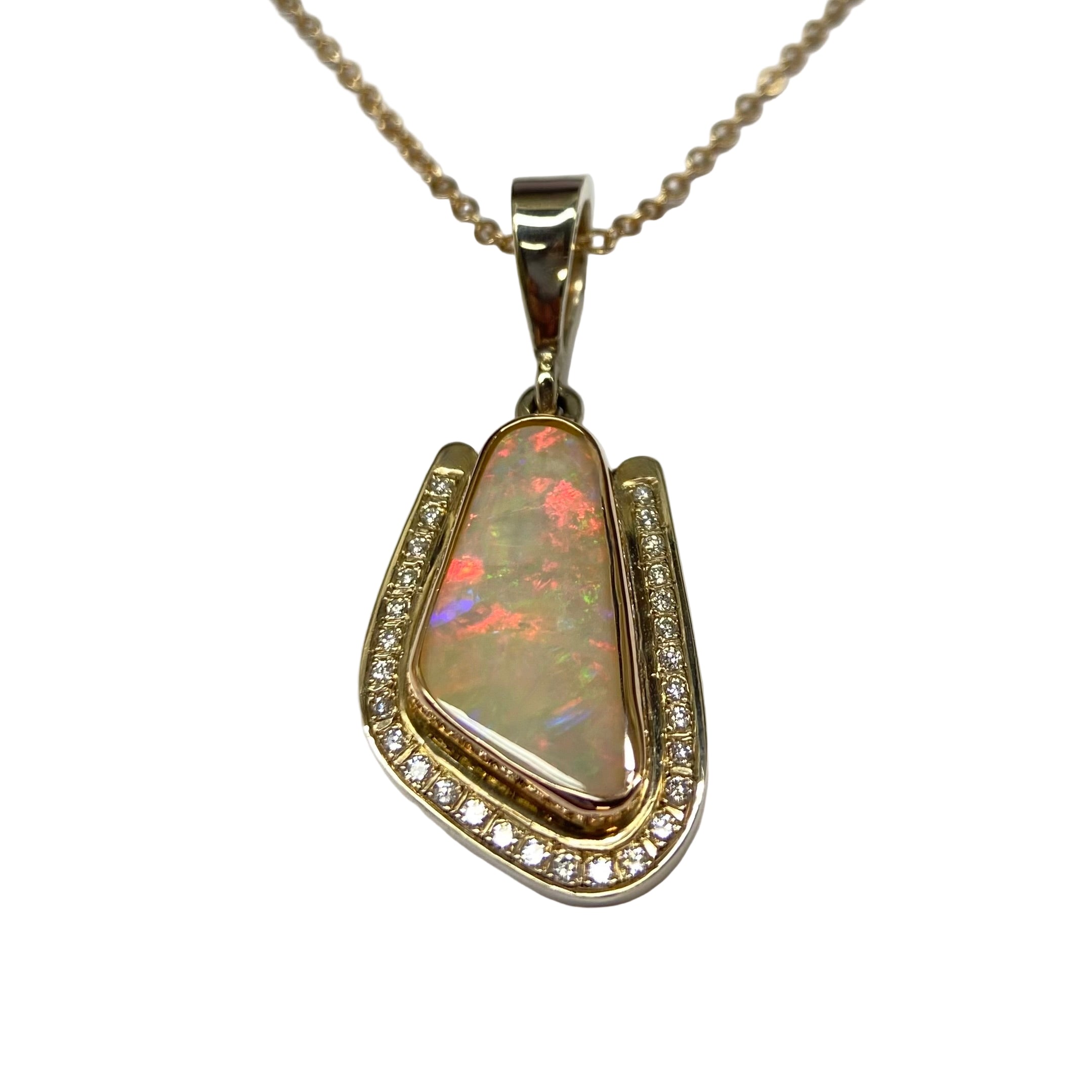 Australian Opal and Diamond Pendant in 9K Yellow and Rose Gold