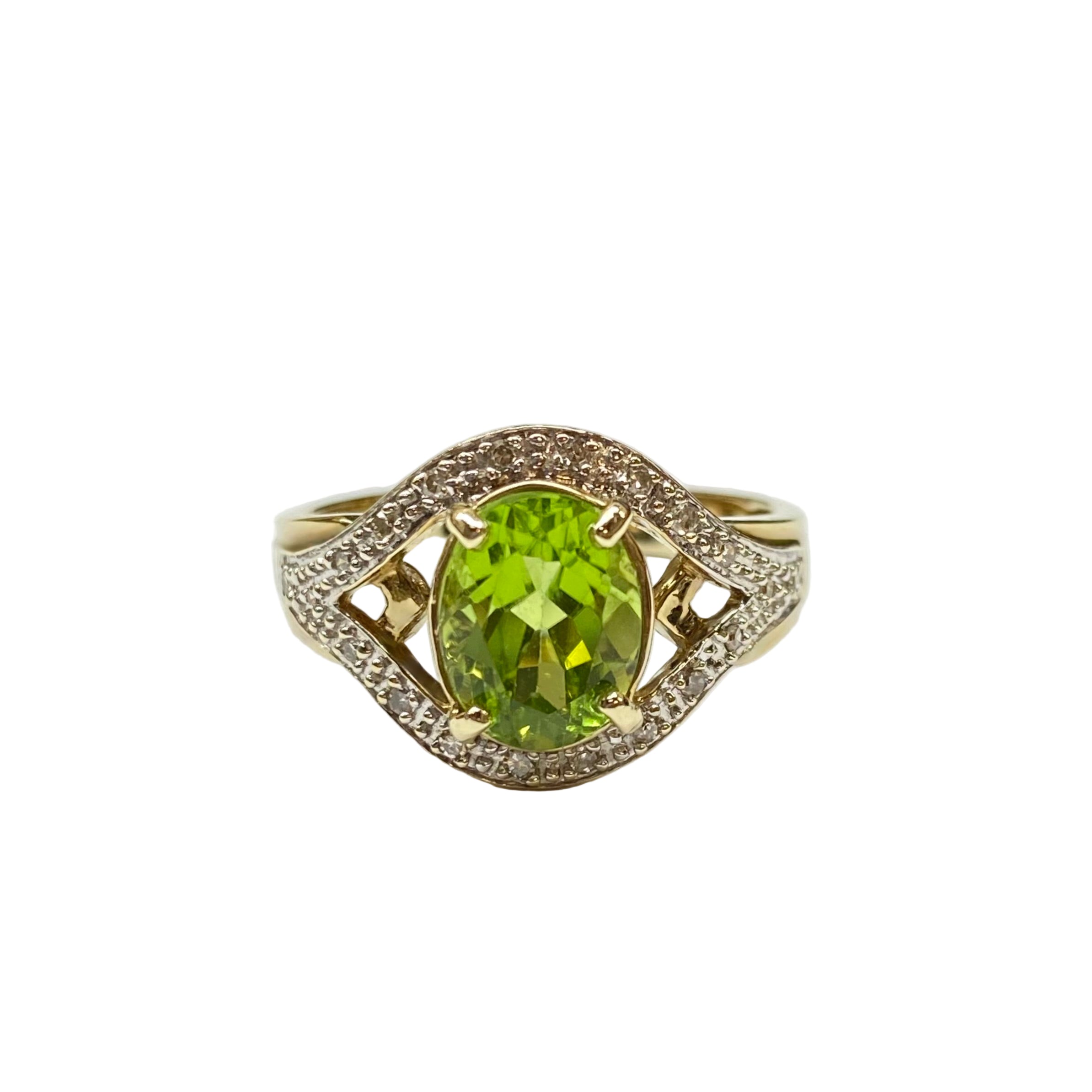 Peridot and Diamond Cluster Designed Ring in 9K Yellow Gold