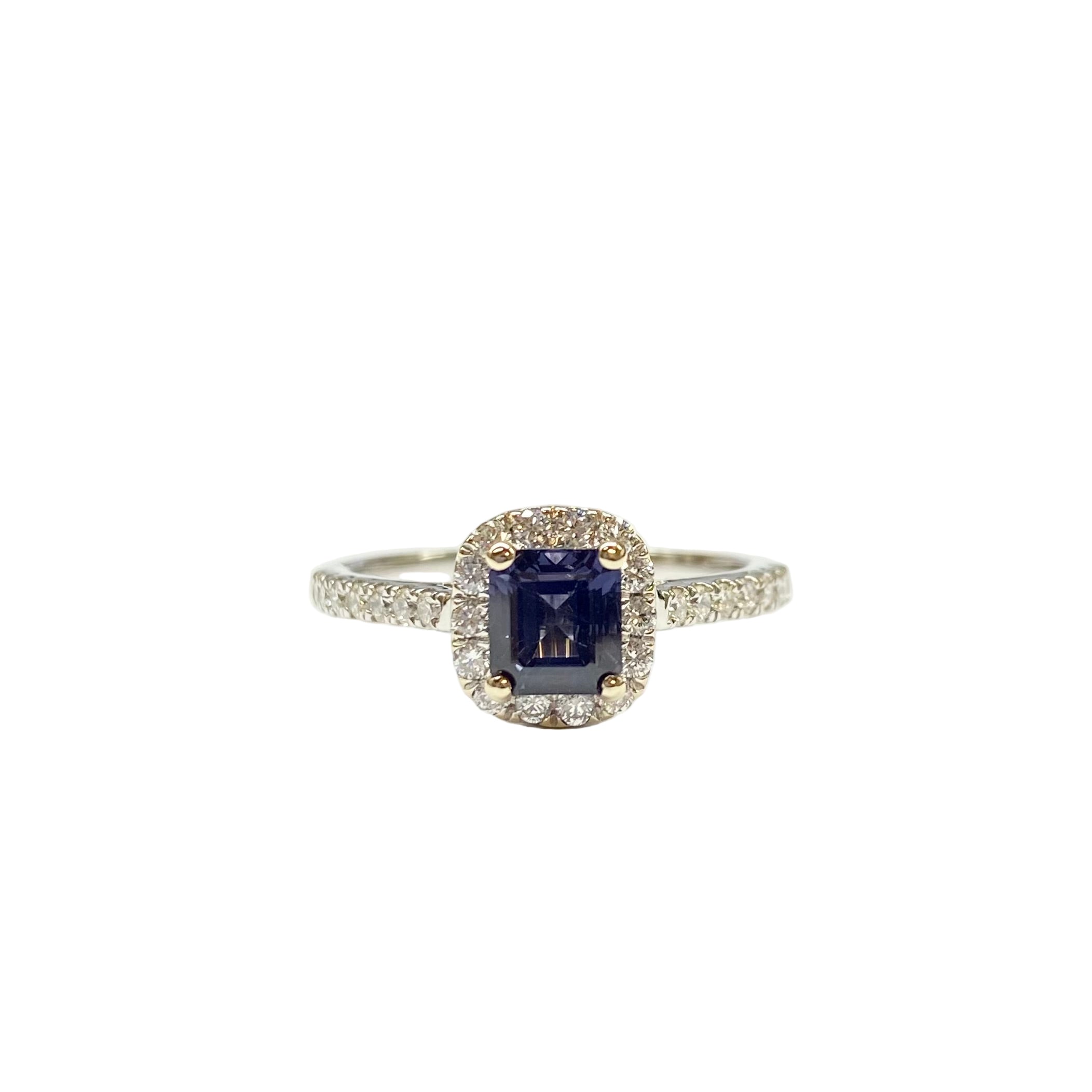 Blue Spinel and Diamond Classic Cluster Ring in 18K White Gold