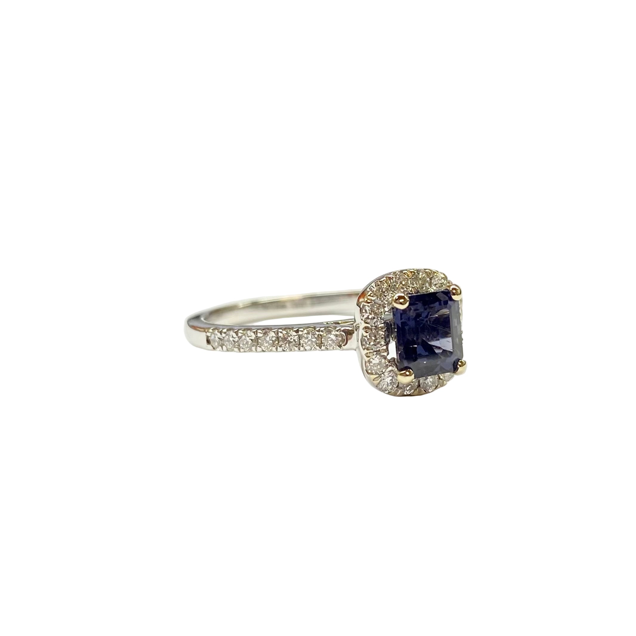 Blue Spinel and Diamond Classic Cluster Ring in 18K White Gold