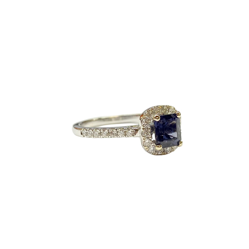 Blue Spinel and Diamond Classic Cluster Ring in 18K White Gold