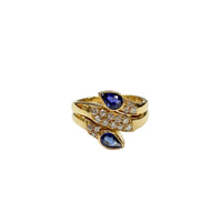 Blue Sapphire and Diamond Flow Designed Ring in 18K Yellow Gold