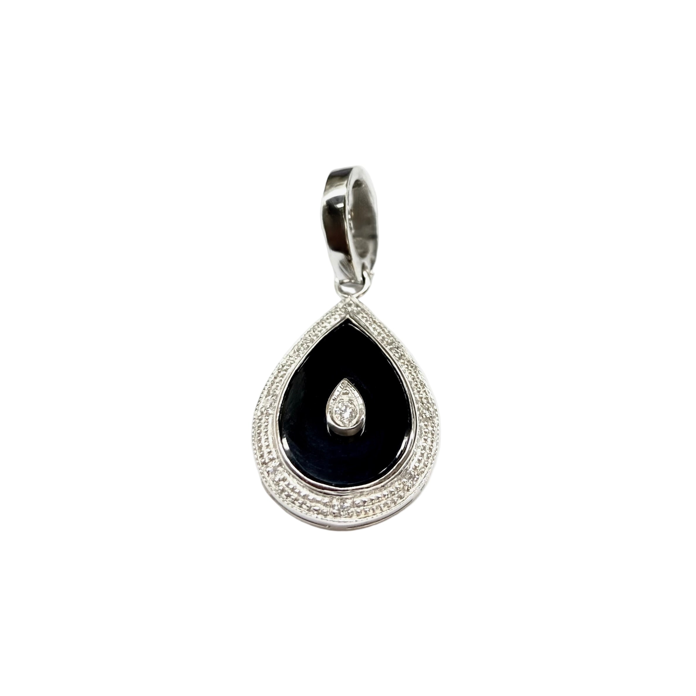 Onyx and Diamond Enhancer Pendant in 9K White Gold