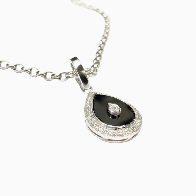 Onyx and Diamond Enhancer Pendant in 9K White Gold