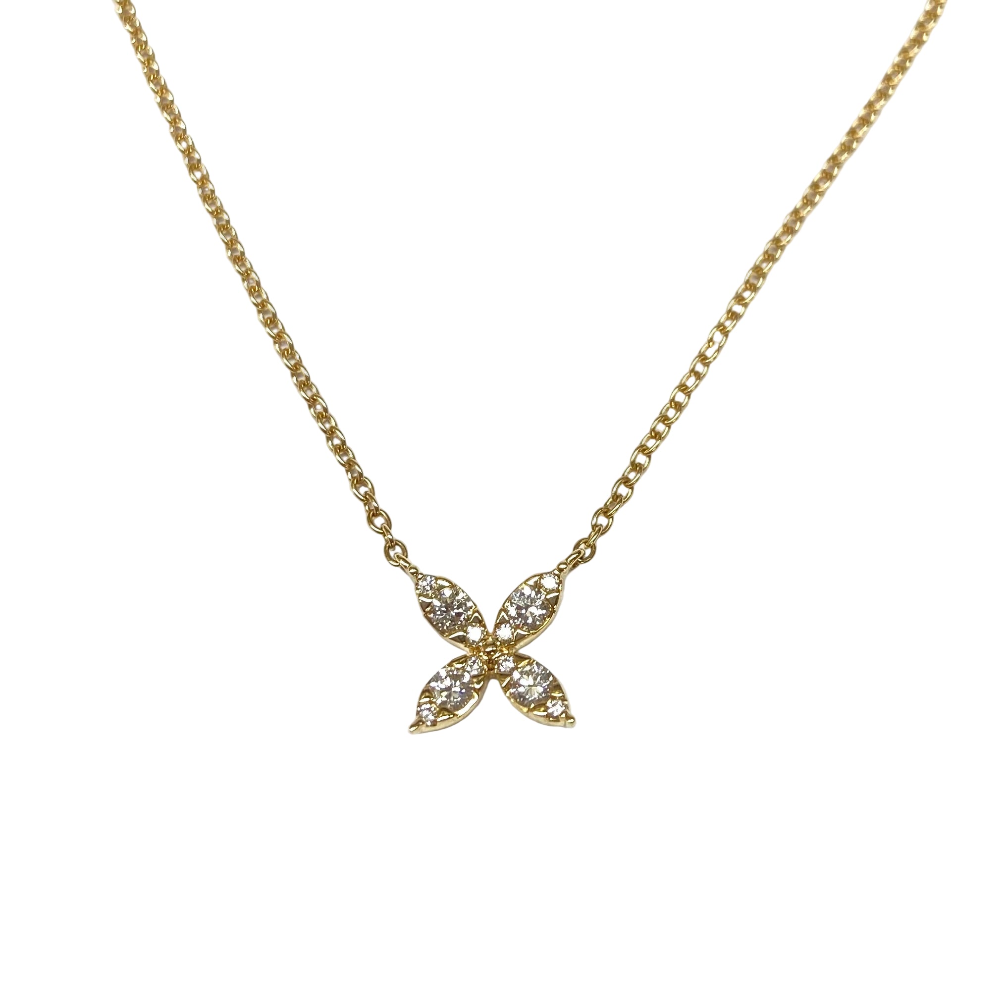 Flower- Style Diamond Necklace in 18K Yellow Gold