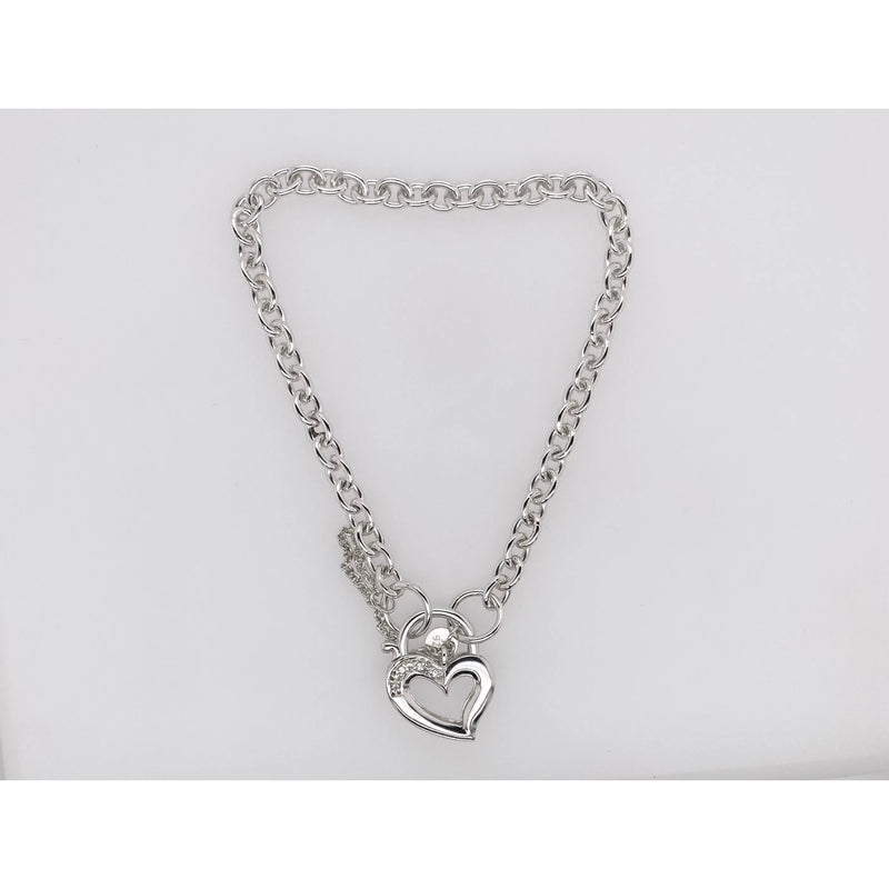 Cable Link with Heart Padlock Bracelet
