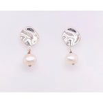 Silver Disk Earrings with Pearl