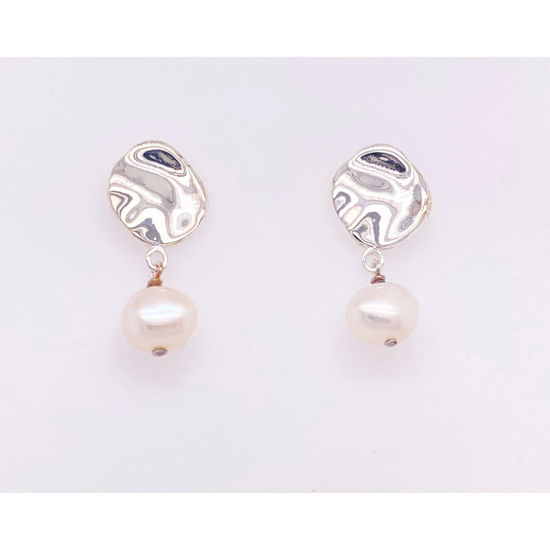 Silver Disk Earrings with Pearl