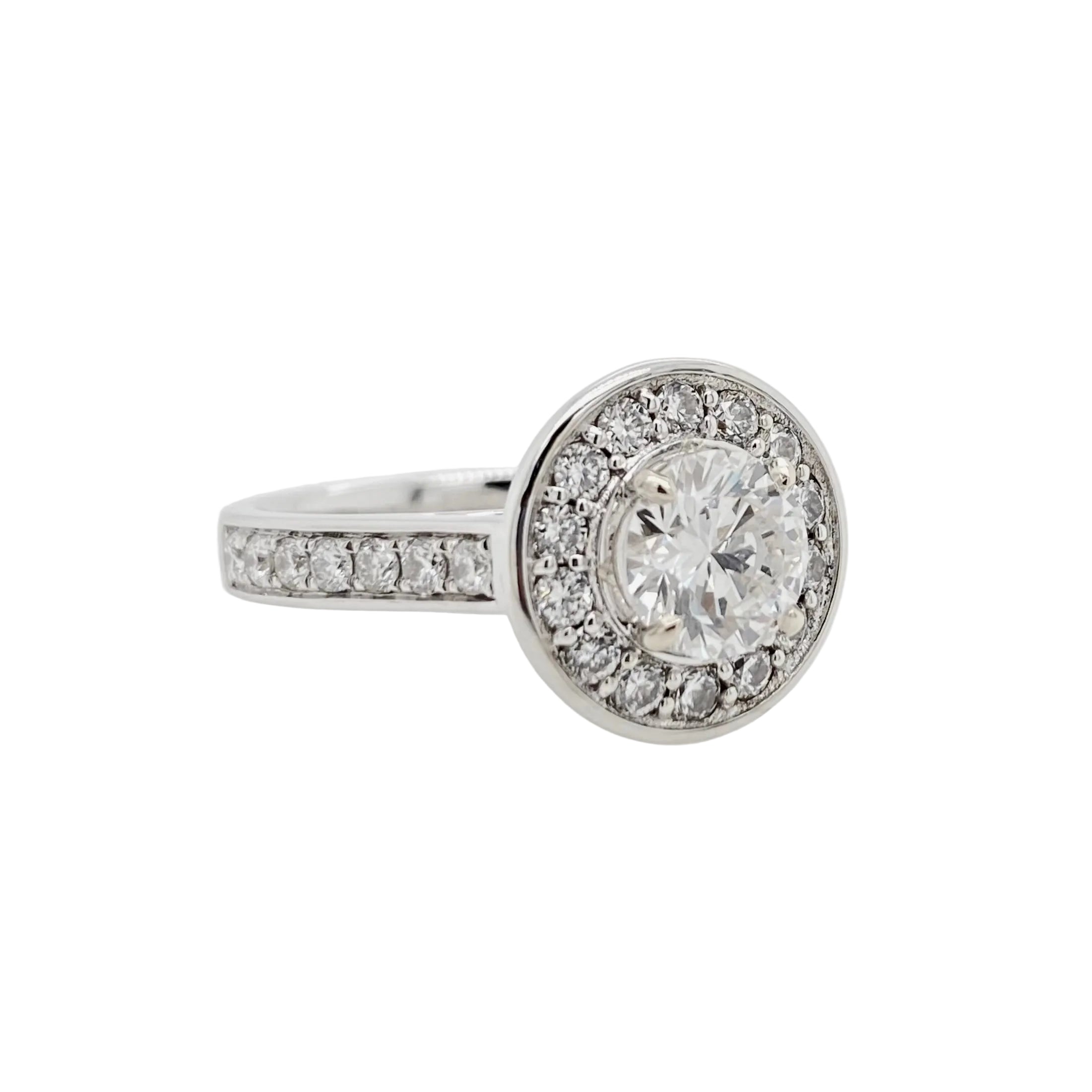 Diamond Halo Engagement Ring in 18K White Gold