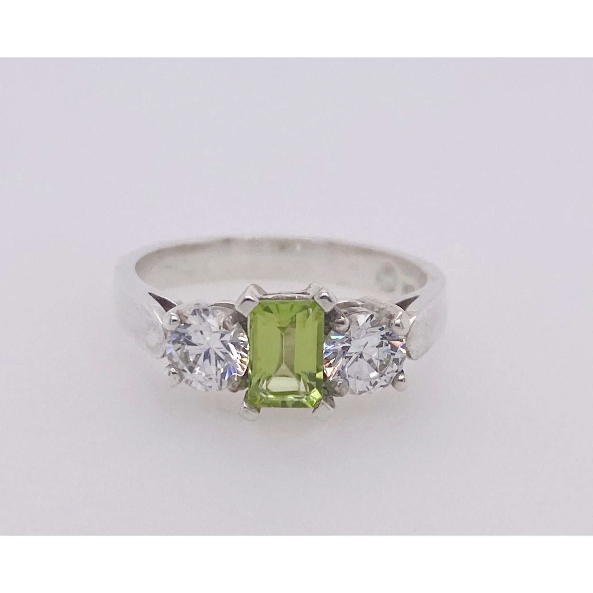Silver Ring With Peridot and Cubic Zirconias