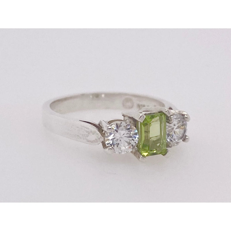 Silver Ring With Peridot and Cubic Zirconias