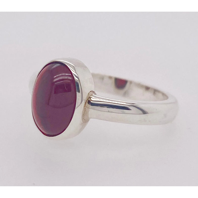 Cabochon Garnet Silver Ring