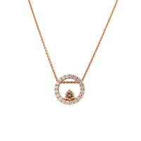 Chocolate Diamond and White Diamonds Single Halo Slider Necklace in 9K Rose Gold