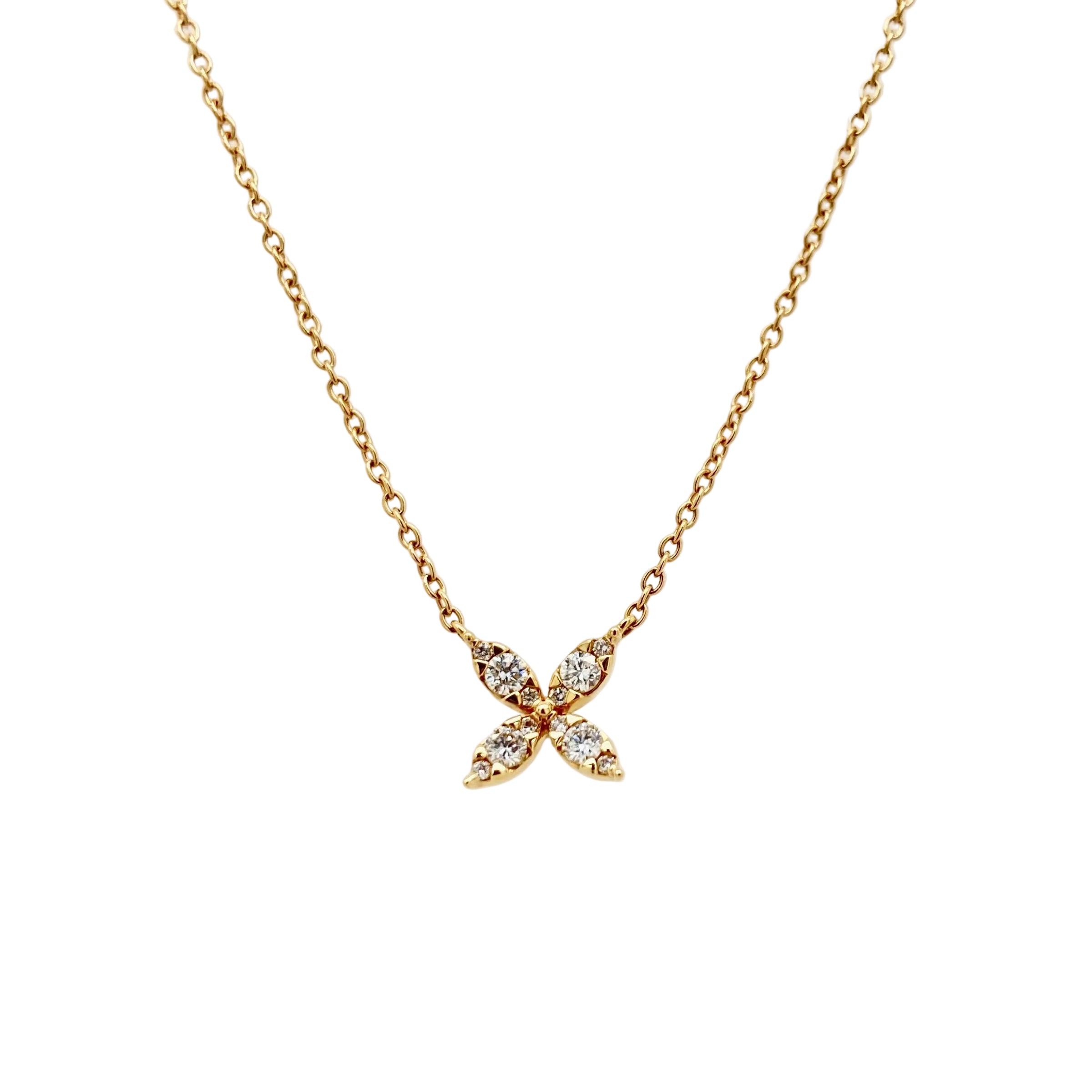 Flower- Style Diamond Necklace in 18K Yellow Gold
