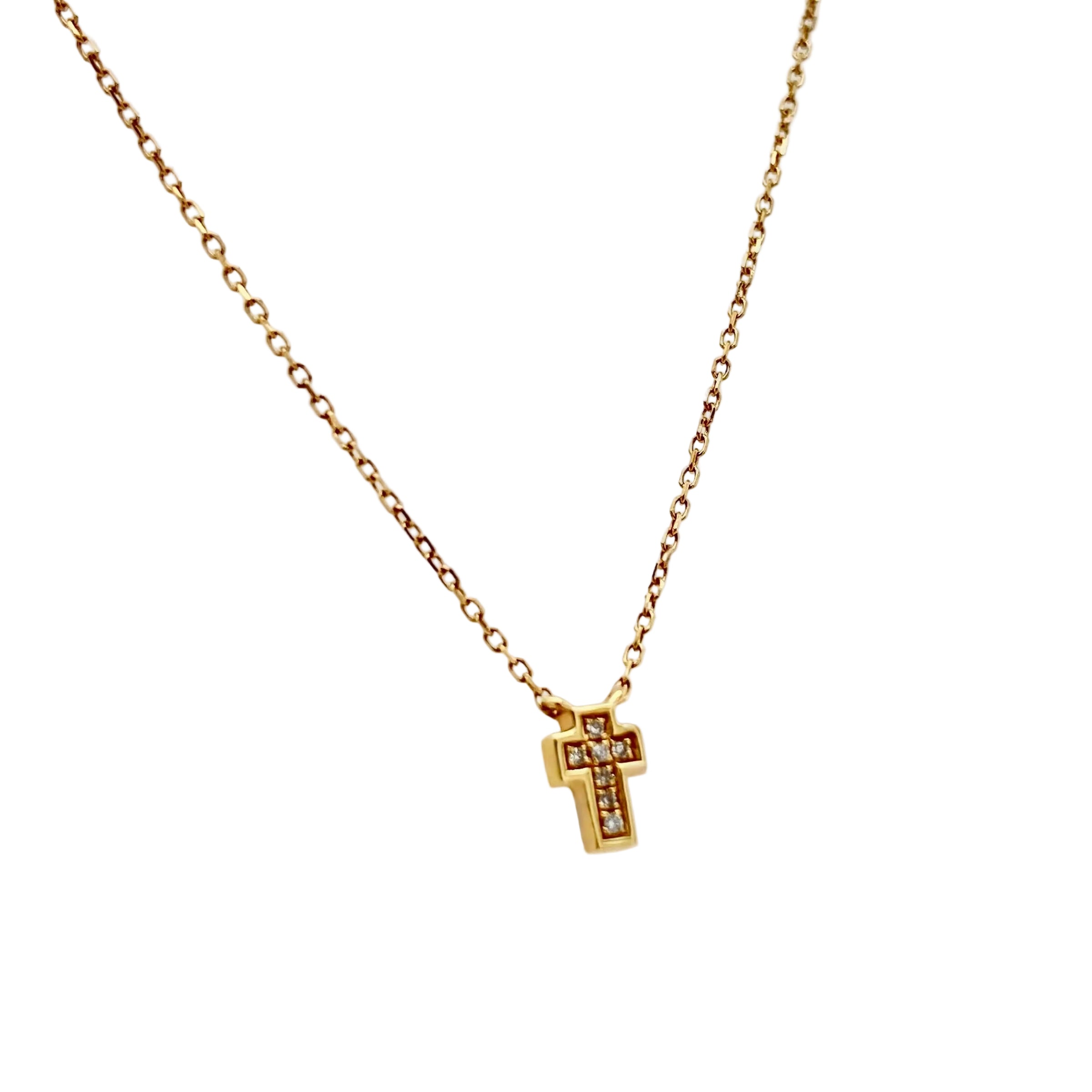 Dainty Diamond Cross Necklace in 18K Yellow Gold