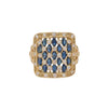 Sapphire and Diamond Unique Square Cluster Ring in 18K Yellow Gold