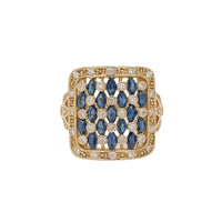 Sapphire and Diamond Unique Square Cluster Ring in 18K Yellow Gold