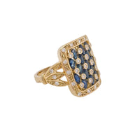 Sapphire and Diamond Unique Square Cluster Ring in 18K Yellow Gold