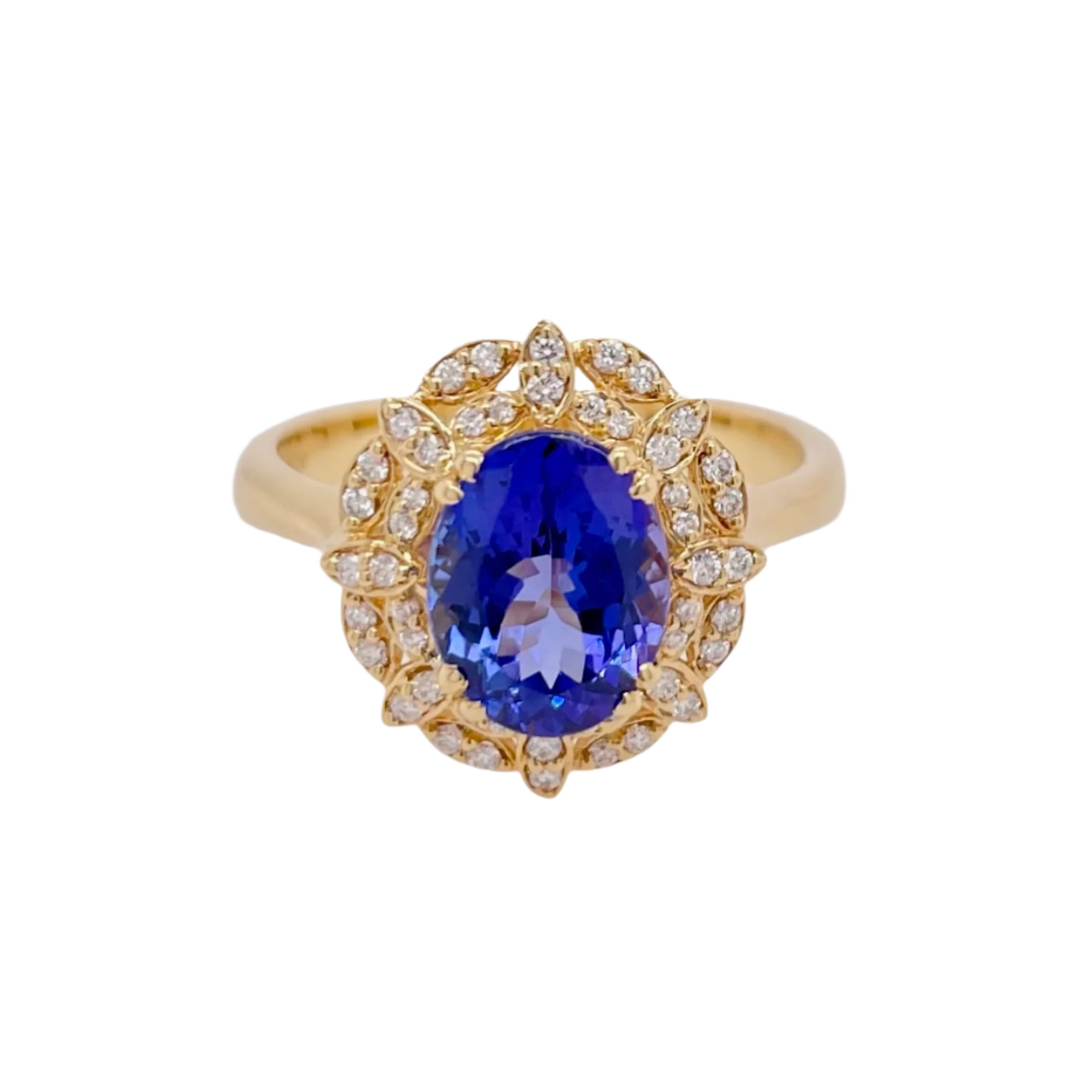 Tanzanite Diamond Cluster Ring in 18K Yellow Gold
