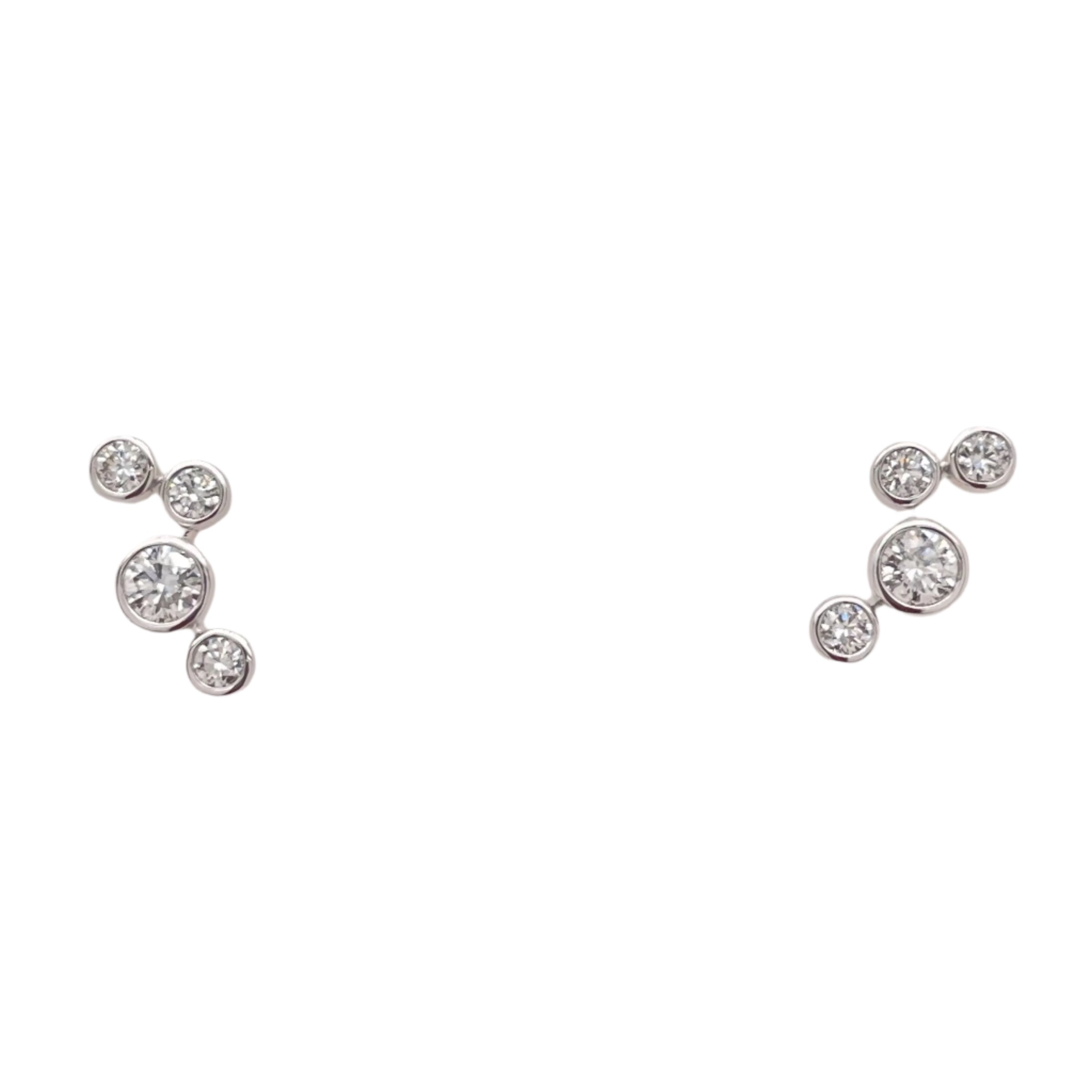 Staggered Diamond Stud Earrings in 18K White Gold