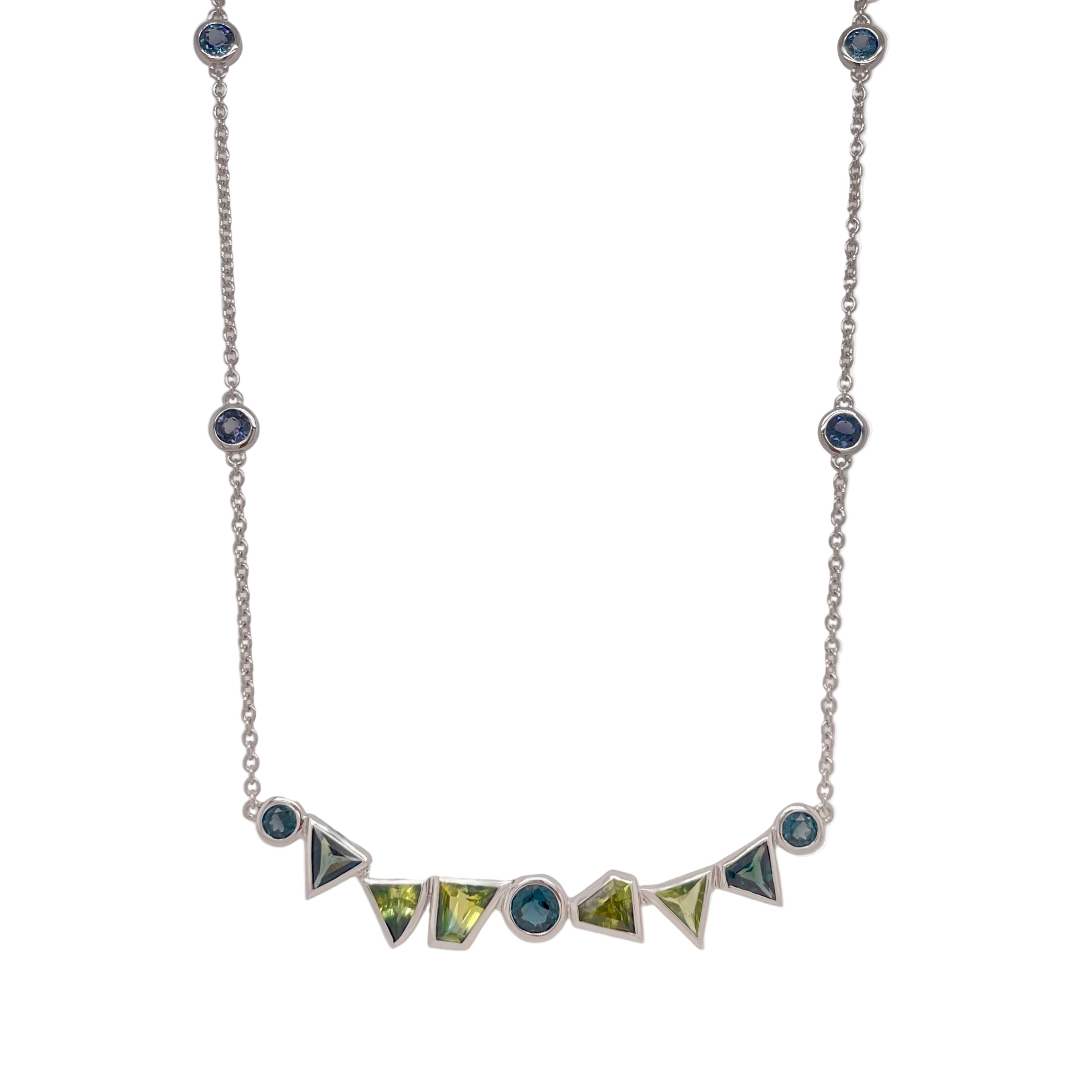 Parti- Sapphires Unique Chain Necklace in 9K White Gold