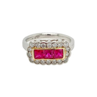 Ruby and Diamond Vintage- Style Cluster in Platinum and 18ct Yellow Gold