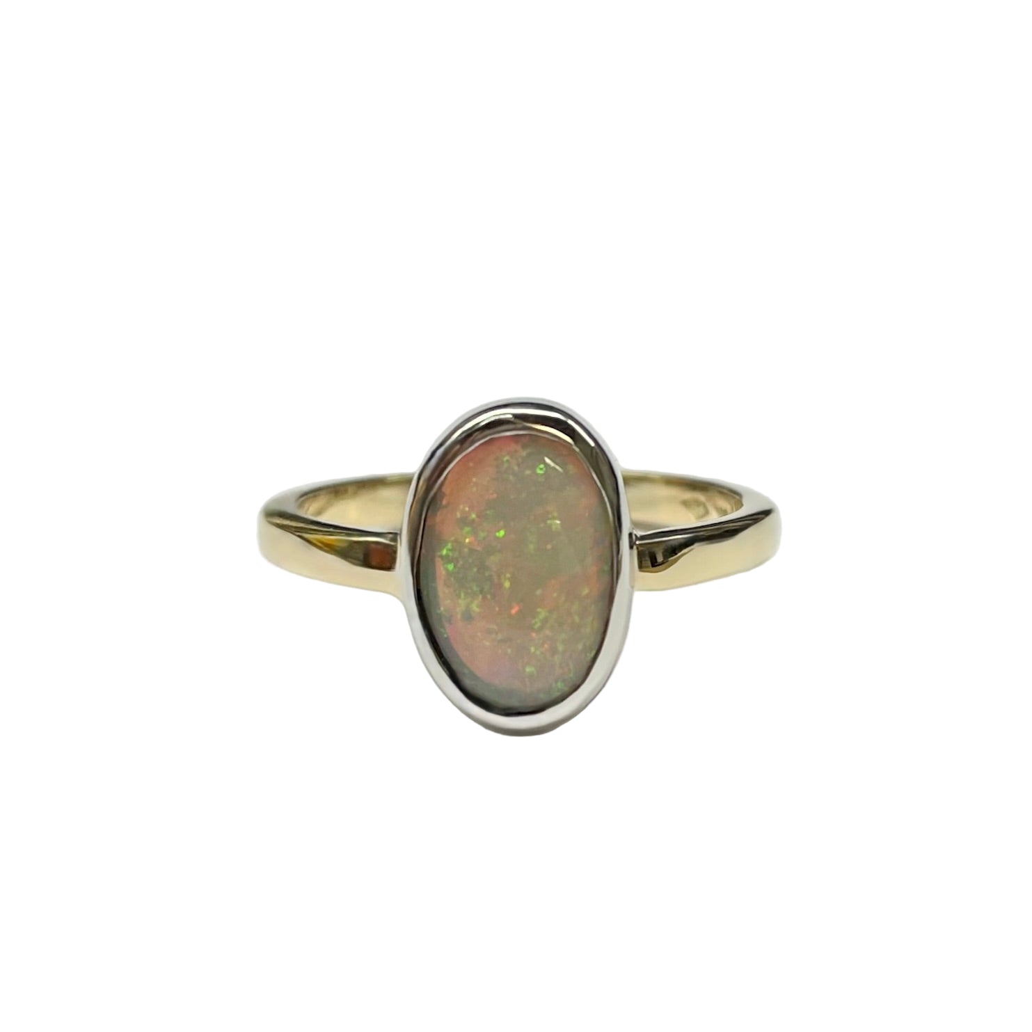 Australian Opal Solitaire Ring in 18K Yellow Gold and Platinum