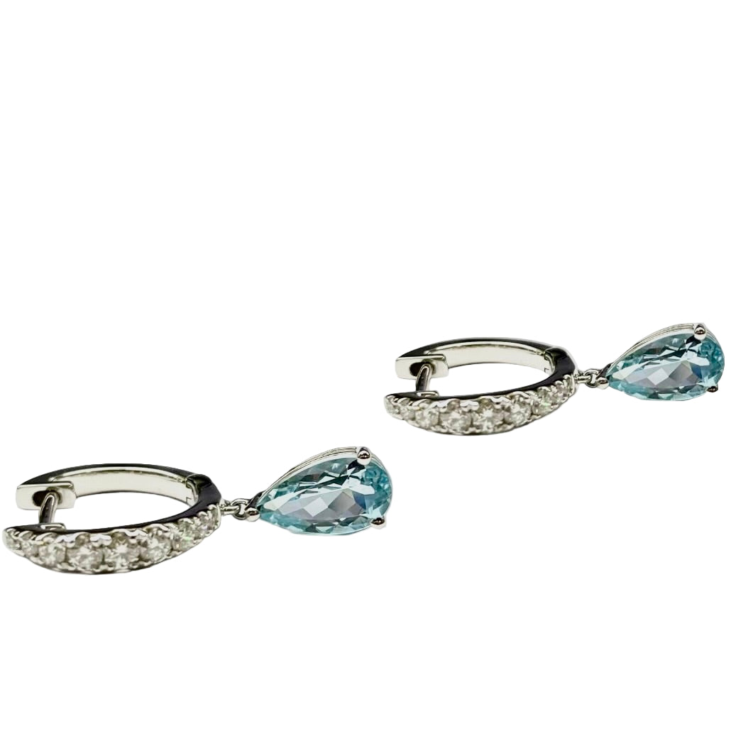 Aquamarine and Diamond Huggies Drop Earrings in Platinum
