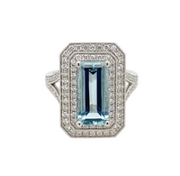 Aquamarine and Diamond Double Cluster Ring in Platinum