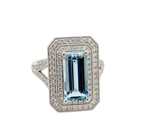 Aquamarine and Diamond Double Cluster Ring in Platinum