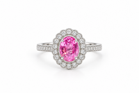 Pink Sapphire and Diamond Cluster Ring in 18K White Gold