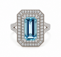 Aquamarine and Diamond Double Cluster Ring in Platinum