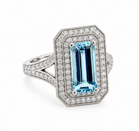Aquamarine and Diamond Double Cluster Ring in Platinum