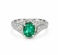 Emerald and Diamond Flowing Design Cluster Ring in 18K White Gold