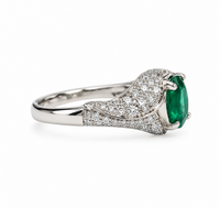 Emerald and Diamond Flowing Design Cluster Ring in 18K White Gold