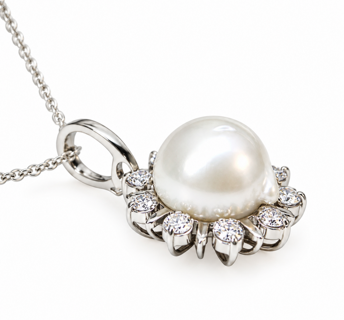 South Sea Pearl and Diamond Enhancer Pendant in 18K White Gold