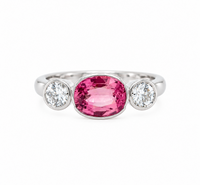 Pink Tourmaline and Diamond Trilogy Ring in 18K White Gold