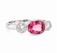 Pink Tourmaline and Diamond Trilogy Ring in 18K White Gold