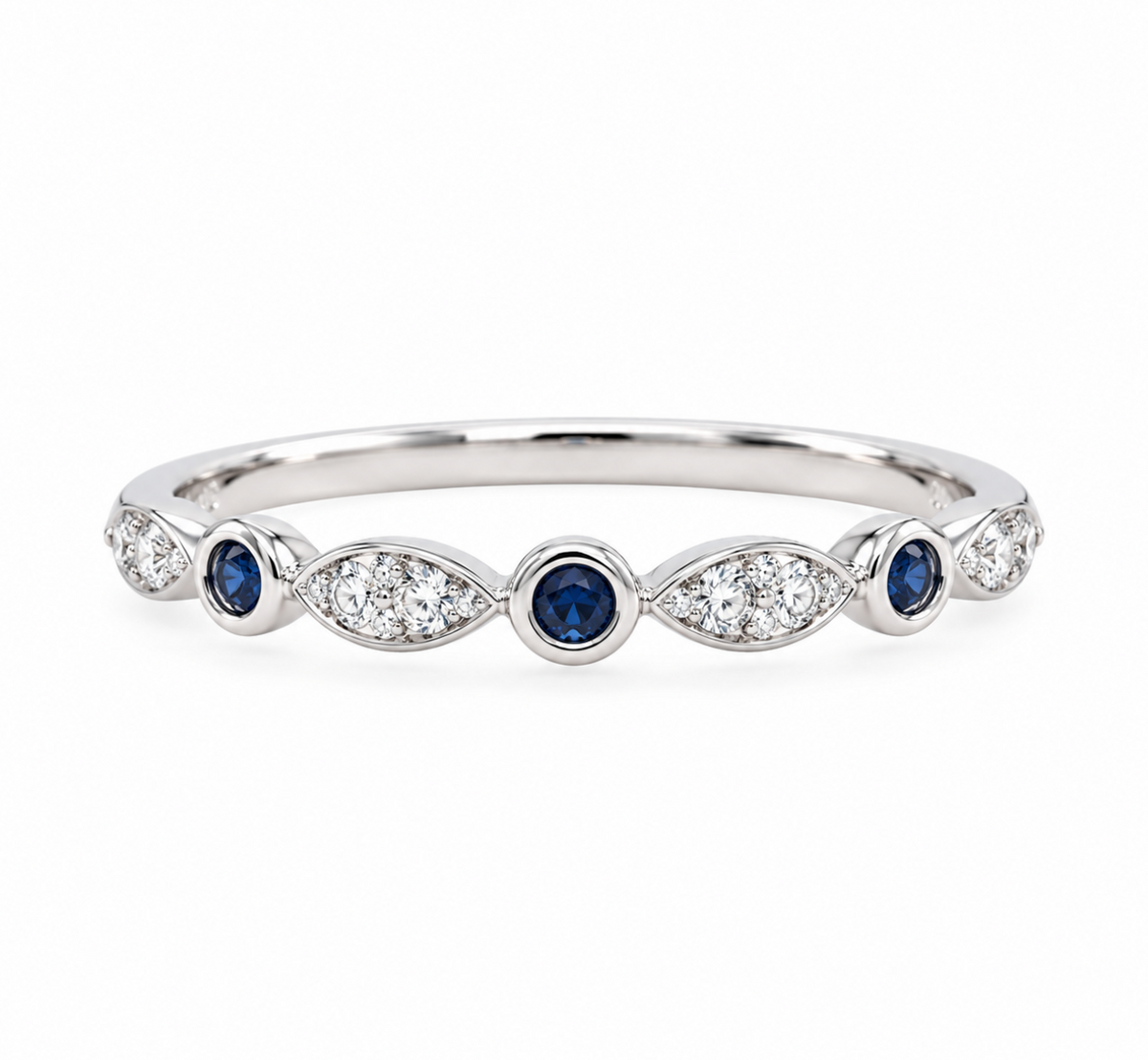 Blue Sapphire and Diamond Ring in 9K White Gold