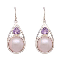 Silver Earrings with Mabe Pearl and Amethyst