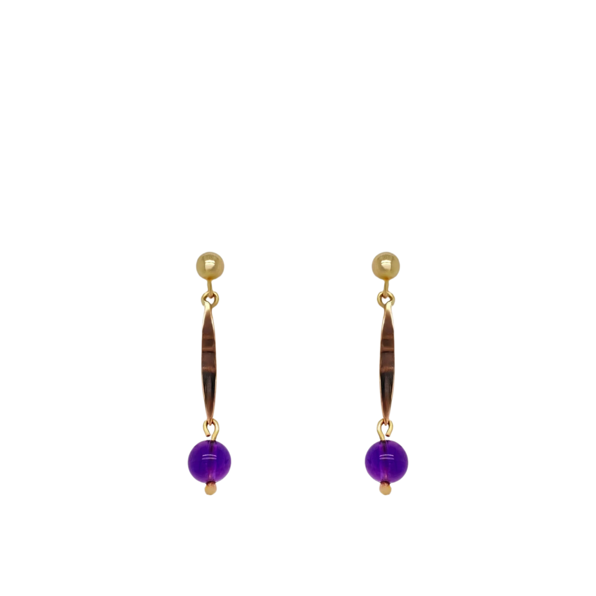 Handmade Amethyst Bead Drop Stud Earrings in 9K Yellow and Rose Gold