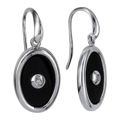 Oval Onyx Silver Hook Earrings