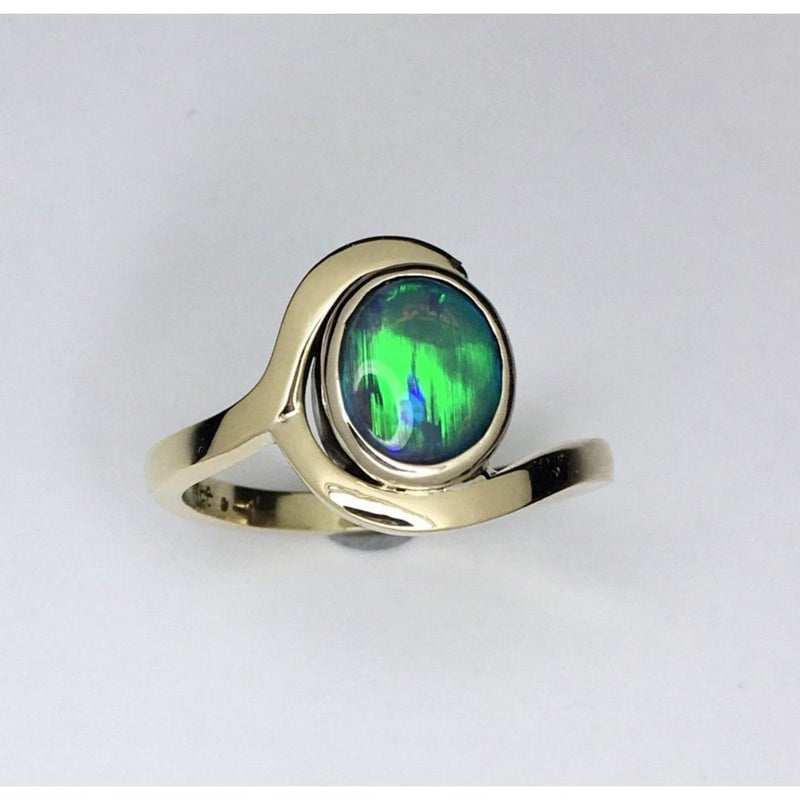 Crystal Black Opal Yellow Gold Ring