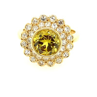 Australian Yellow Sapphire Diamond Double Cluster Ring