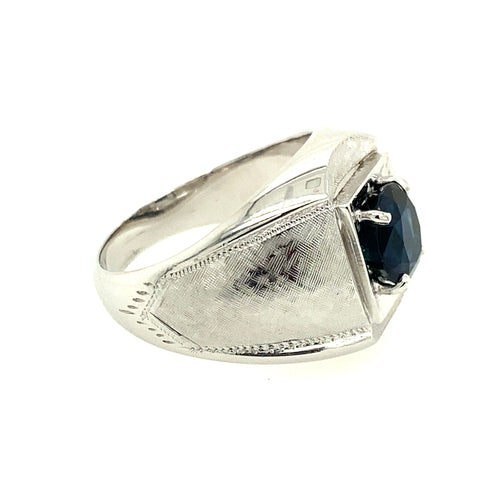Australian Blue Sapphire White Gold Gent Ring
