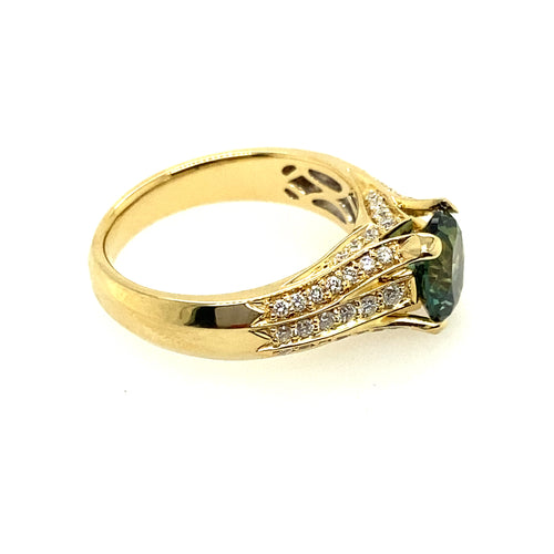 Teal Sapphire Diamond Ring