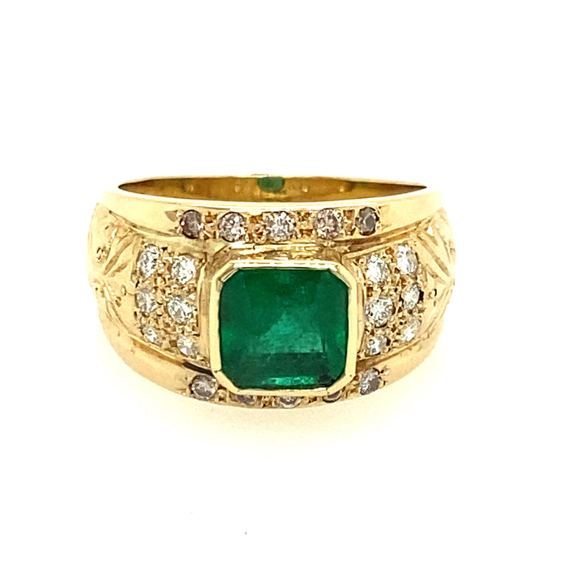18ct Carat Emerald Diamond Yellow Gold Ring